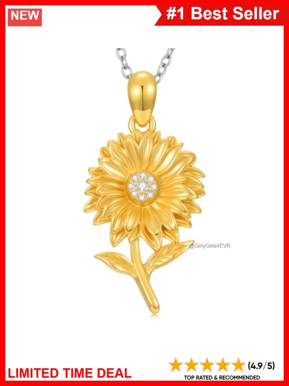 925 Sterling Silver Sunflower Necklace with Lab Grown Diamond